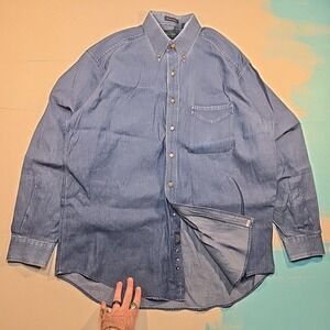 VTG MacCluer Ranger Ranch Indigo L Denim Shirt Distressed Blue Button Up Lng Slv